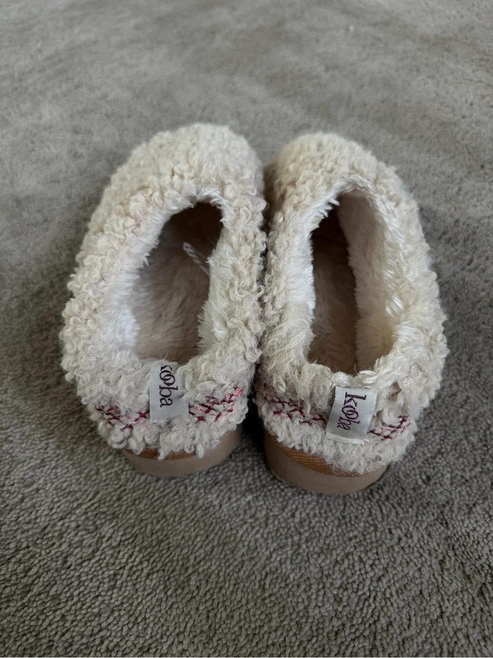 Kooba Cream Sherpa Slip-On Clogs with Red Stitching